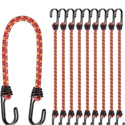 18" Elastic Bungee Cords with Hooks: 10 Pcs Bungee Cords Heavy Duty Outdoor, Bungie Cord Bundle Assortment with Metal Hook, Bungee Straps for Kayaking