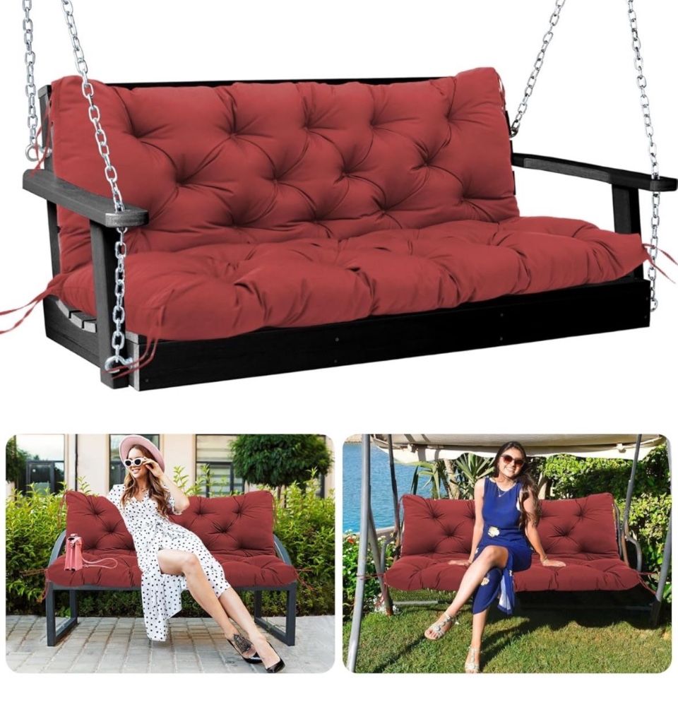 Open Box Outdoor Porch Swing Cushions with Backrest Waterproof Bench Cushion with Ties 3 Seater Swing Cushions Replacement for Outdoor Furniture Patio