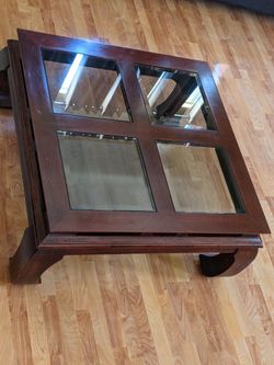 Beautiful Glass Coffee Table Cherry Wood
