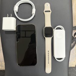 iPhone 14 Pro (128GB, Gold, Unlocked) + Apple Watch Series 8 (41mm, Starlight, Cellular) – Great Bundle!