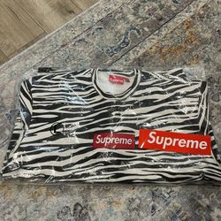 Supreme Box Logo Bogo Crewneck Sweater Zebra Print FW22 Mens Size Large Brand New