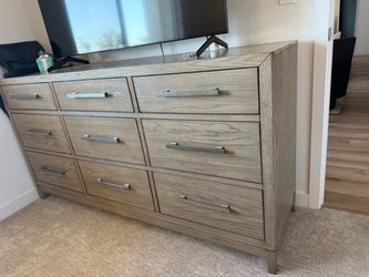 Gray Oak 9-Drawer Double Dresser