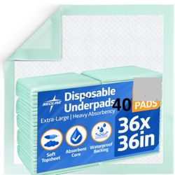 Medline Super Absorbent Underpad, 36" x 36", 50 Count, Extra Large Disposable Incontinence Pads, Protective Bed Pads, Chucks, For Kids, Adults=A8-254