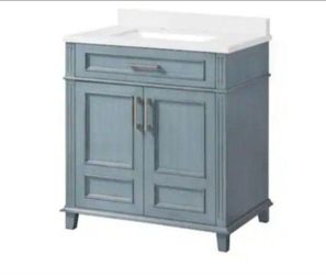 Highgate 30 in. Single Sink Antique Blue Bath Vanity with White Engineered Stone Top (Assembled