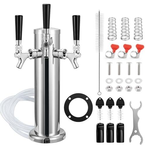 FERRODAY 3 Taps Beer Tower Dispenser Kegerator Tower, 3#34 Beer Keg Tap Keg Tower Kegerator Tap Tower Kegerator Parts Kit, Stainless Steel Tower Brass