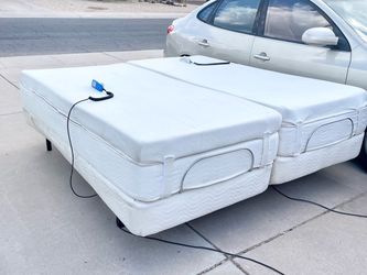 Nice Split King Electric Adjustable Bed w/ Hard Wired Remotes Bamboo Memory Foam Mattresses