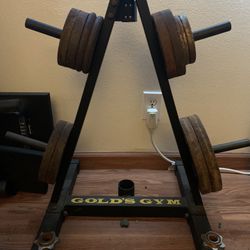 100 LB Cast Iron Standard Bar & Weight Set with Weight Tree