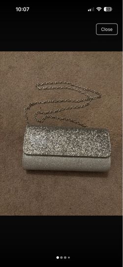 Silver Glitter Clutch Bag with Chain Strap