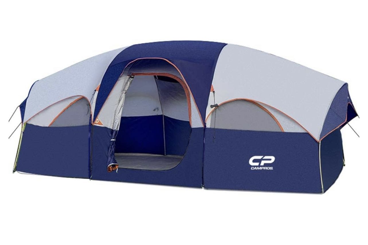 CAMPROS CP Tent 8 Person Camping Tents, Weather Resistant Family Tent, 5 Large Mesh Windows, Double Layer, Divided Curtain for Separated Room, Portabl
