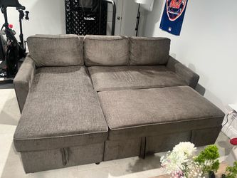 Greyw Fabric Sleeper Sectional Sofa with Storage Chaise