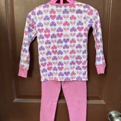 Girls Pink Hearts Thermal Pajamas Set 5/6