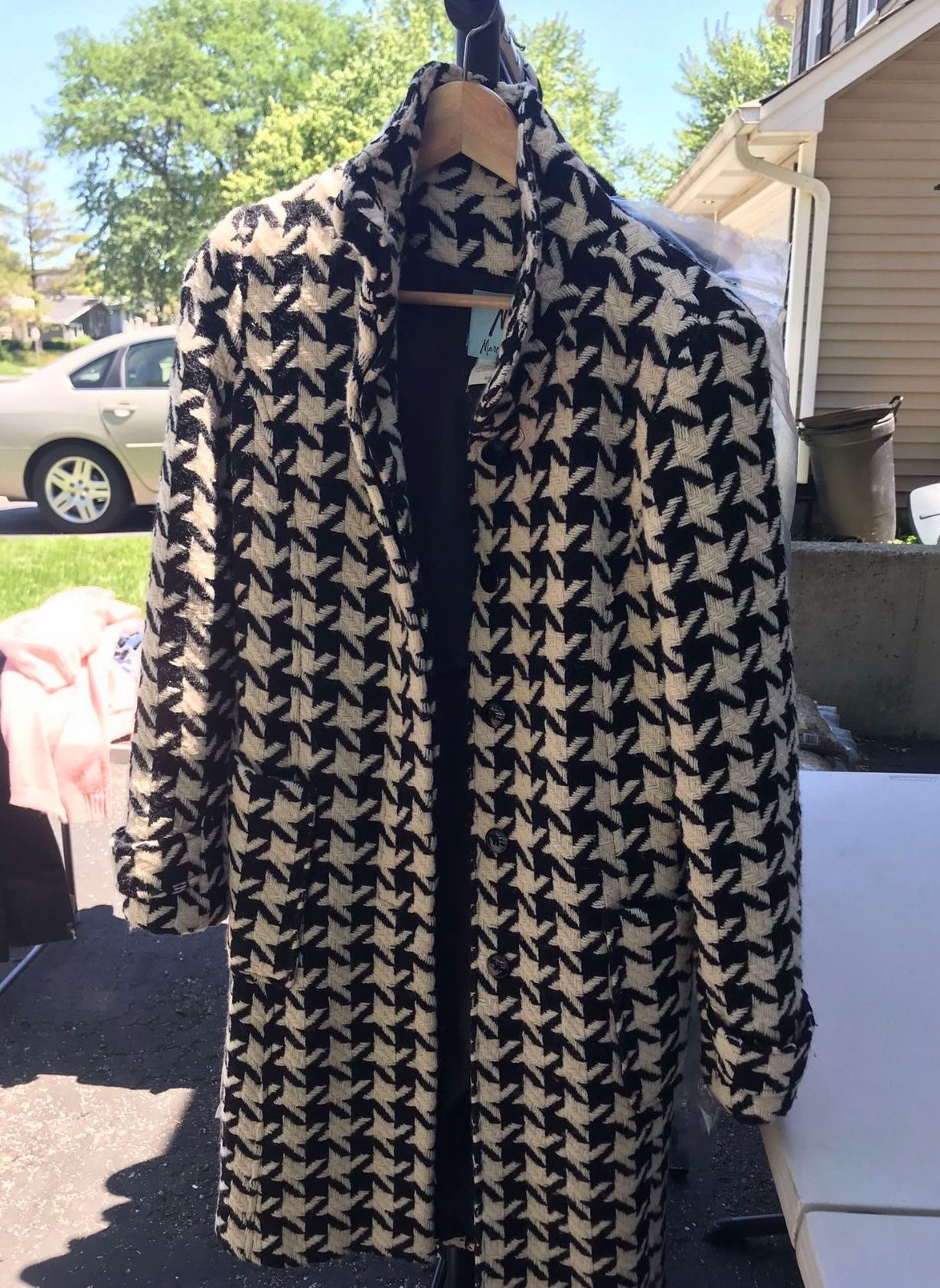 Marciano Wool Winter Coat With Foxhound Tooth Pattern