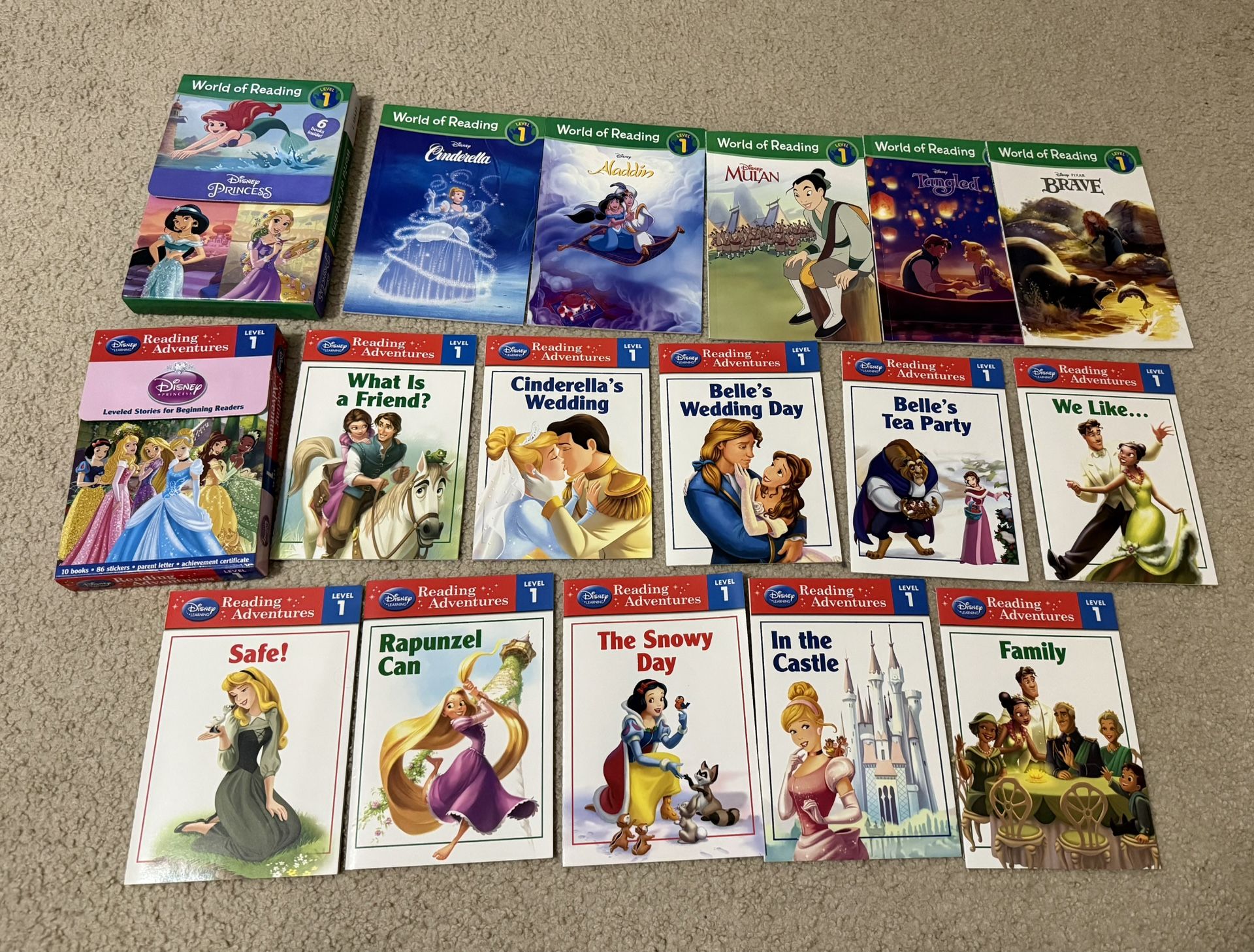 2 Disney Princess Reading Books Sets for level 1 readers