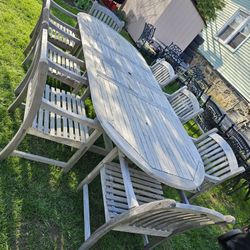 10ft Teak Table Set & 8 Arm Chairs
