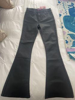 Edikted Luna Faux Leather Flair Pants (large)