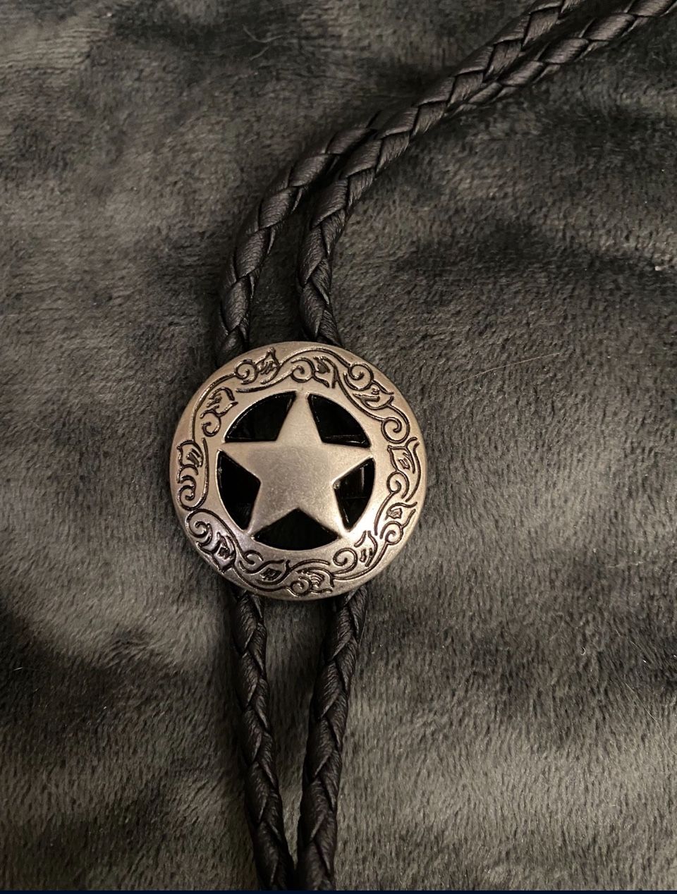 Sheriff Star Silver Bolo Toe - Handmade! Black Leather Cord - Brand New!