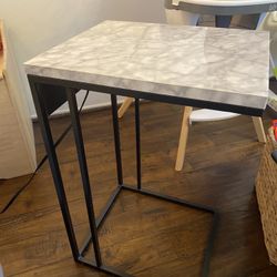 Faux Marble C Shaped Table With USB and Power Outlets