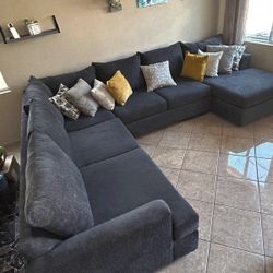 Large And Super Comfortable Dark Grey Sectional Couch With Reversible Chaise 