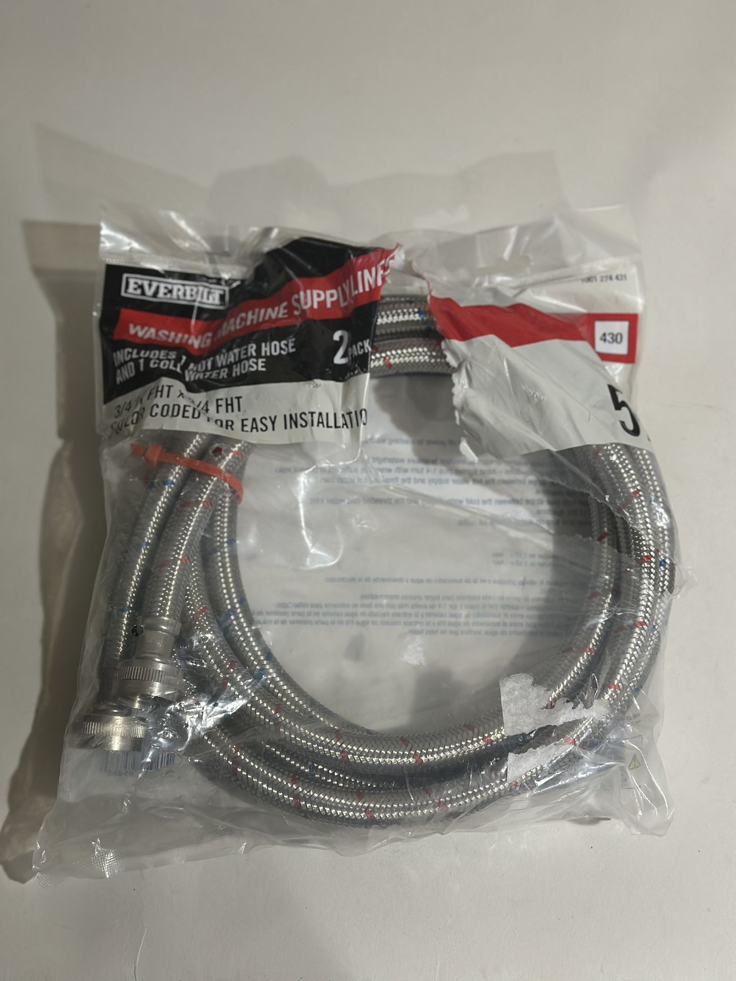 Everbuilt 3/8" HT x 3/4" HT x 60” Stainless Steel Washing Machine Supply 2 Pack