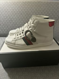 GUCCI  Ace White High Buckle Sneakers 473743  Size 12. White Green Red Silver Leather  Mint condition. Worn 1 time. I paid $800 