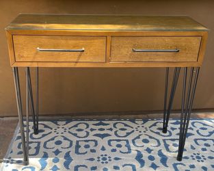 Mid Century Modern Wooden Console Table with Metal Legs