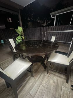 Round Dark Wood Dining Table with 4 Chairs