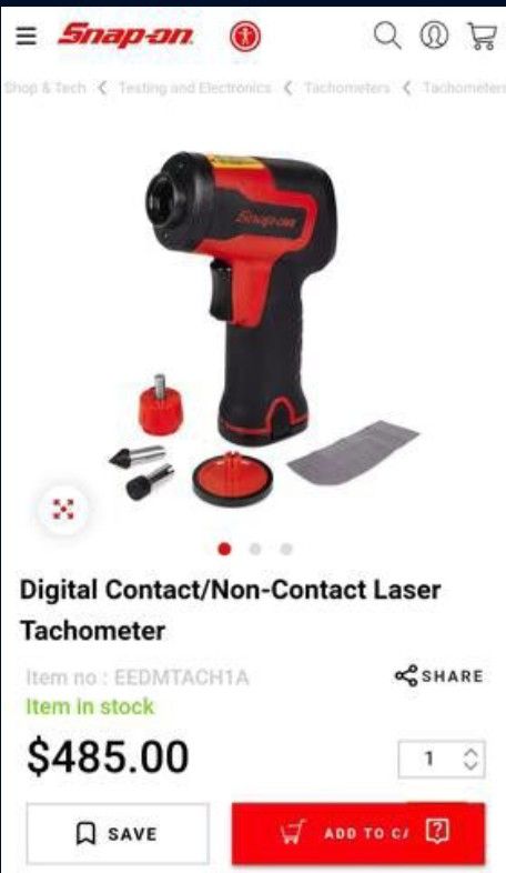 SNAP-ON DIGITAL CONTACT / CONTACTLESS LASER TACHOMETER KIT $199$ OBO