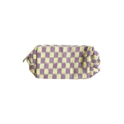 Purple/Cream Checkered Gingham Pattern Cute Cosmetic Makeup Accessories Bag