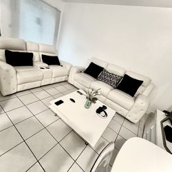 White Leather Power Reclining Couch 🛋️ 