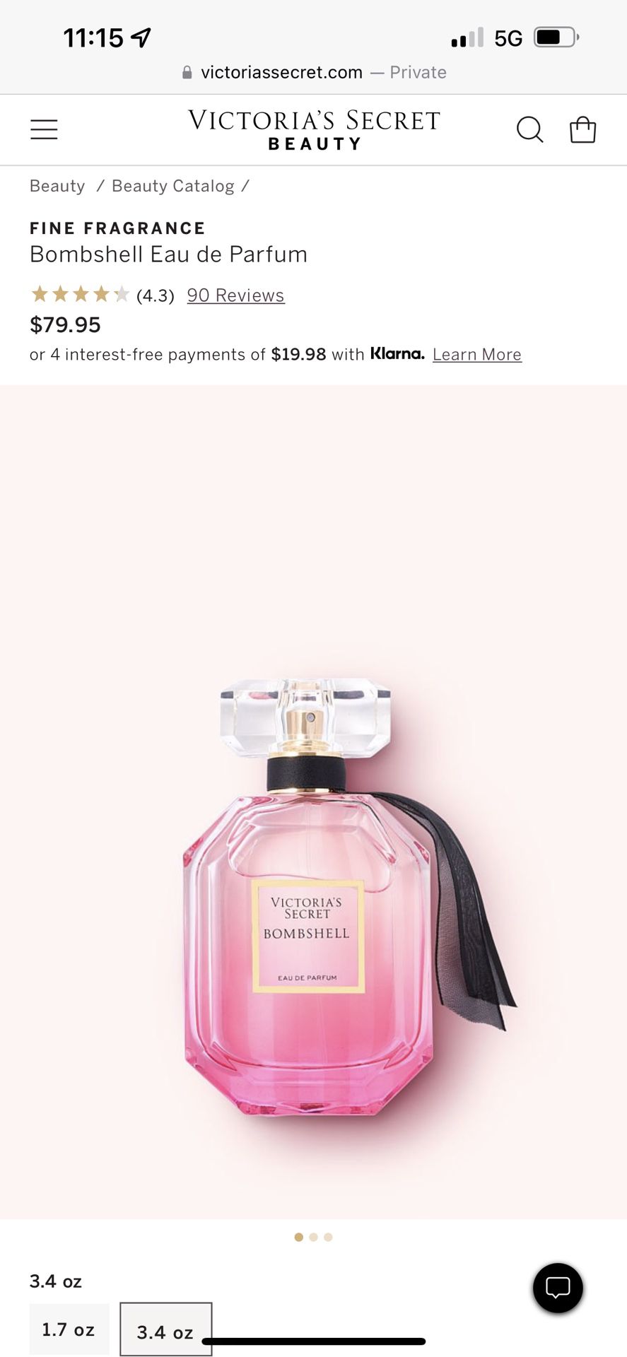 Victorias Secret Bombshell Perfume 3.4oz
