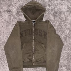 Stüssy Dark Green Vintage Wash Zip Up Hoodie