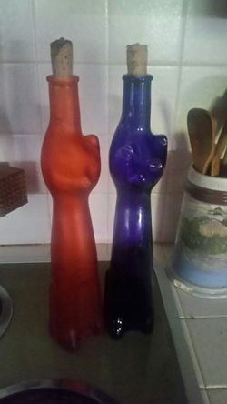 Two kitty cat wine bottles