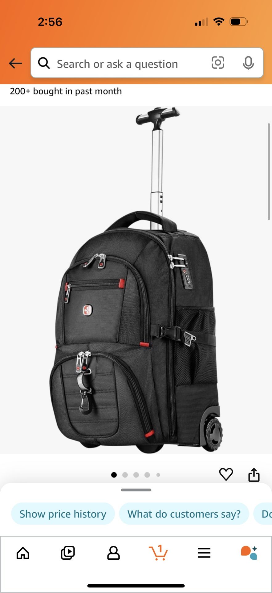 21x14x9 Rolling Backpack with Wheels - Water-Resistant, 17.3" Laptop Compartment, Ideal Carry-On for Overnight Travel, College, Work, Coummute - Wheel