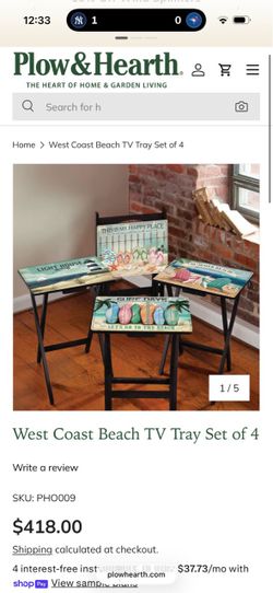 Plow and hearth West Coast Beach TV Tray Table Set of 4  new in box