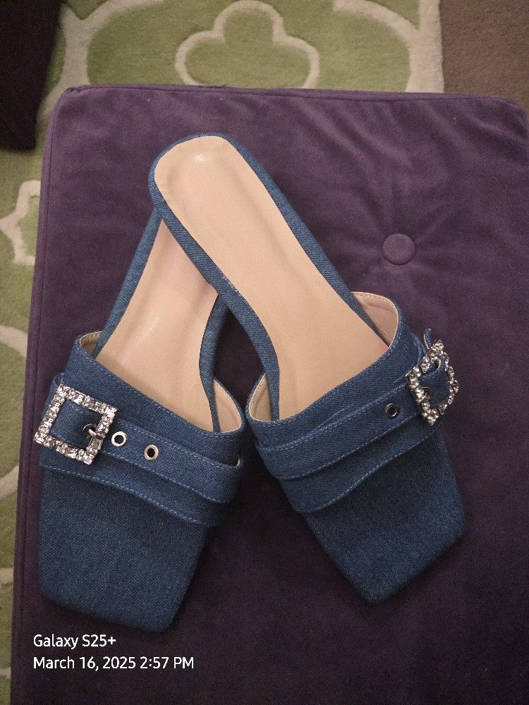 Cute Blue Denim Summer Slides