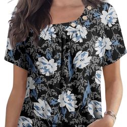 Brandnew(Medium) Womens Short Sleeve Tops Summer Fashion Irregular Neck Knitted Tunic Tops Casual Loose Pullover Shirts