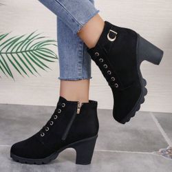 Black Ankle Faux Suede Zip Up Booties Size 7 EXCELLENT CONDITION