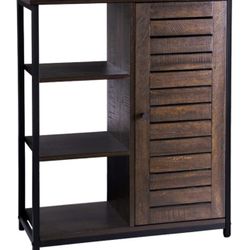 Retro Floor Storage Cabinet with Door/3 Side Shelves Rustic Industrial, Espresso