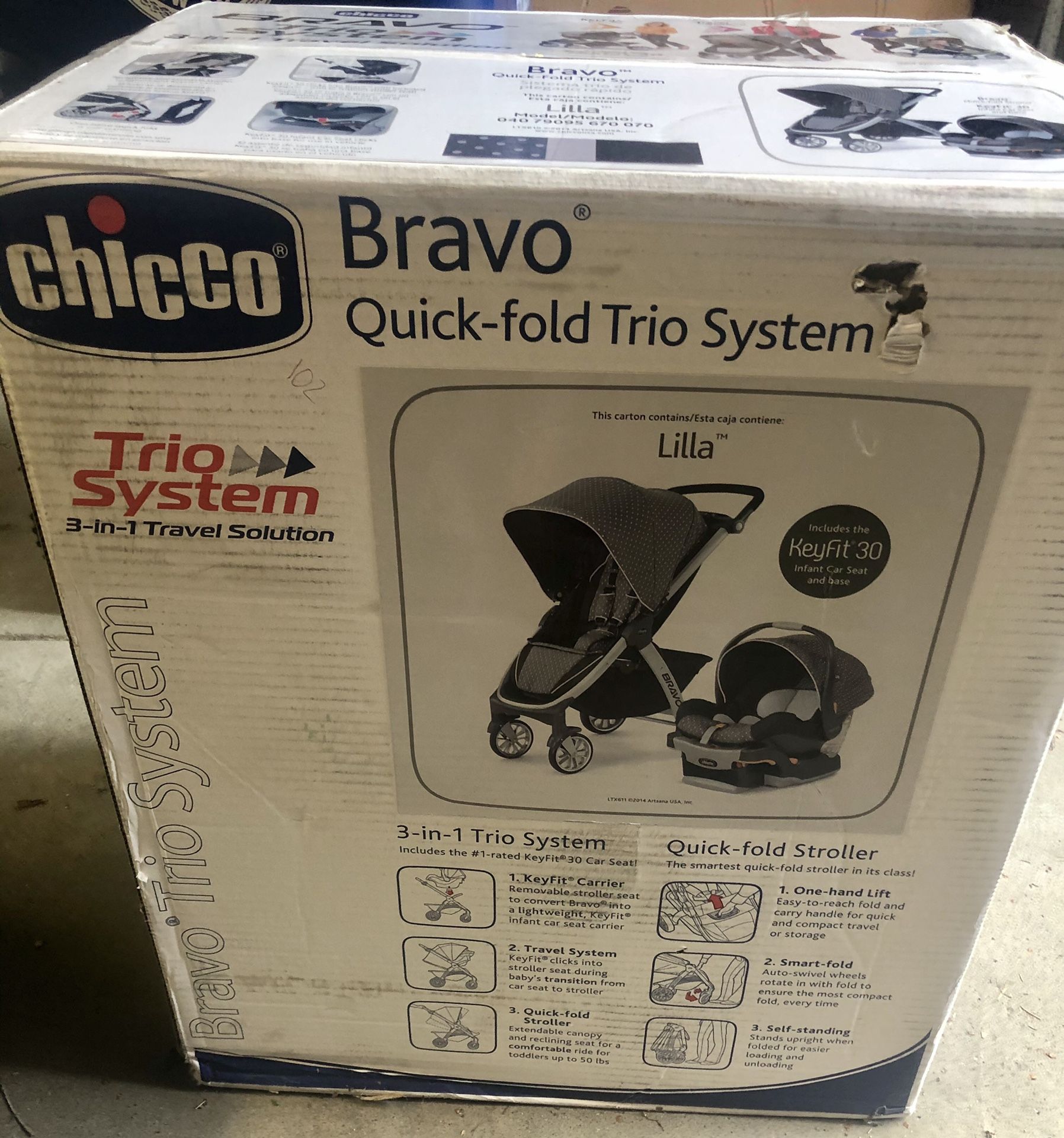 Chiccon Bravo Trio system car seat, base and stroller, Lilla color, NEVER OPENED BOX BRAND NEW