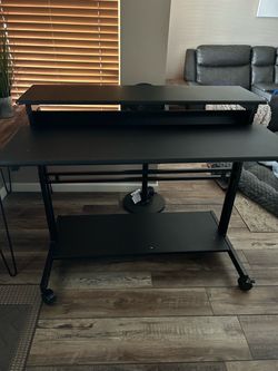 Black Rolling Computer Desk with Monitor Shelf
