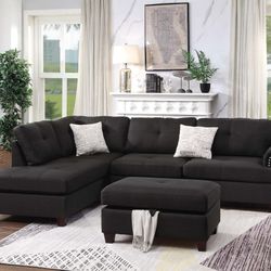 Brand New Black Sectional Sofa w Storage Ottoman 