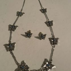 Sterling Silver Butterfly Necklace And Earrings 