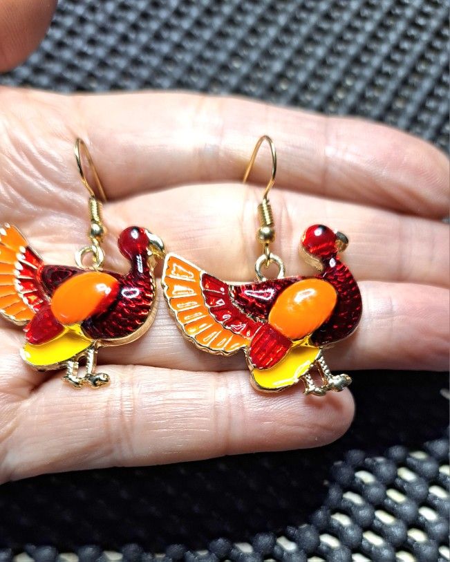 Enamel Turkey/thanksgiving Earrings