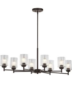 KICHLER Winslow - 14.75 inch oval chandelier with 8 lights with transparent seed glass in antique bronze®