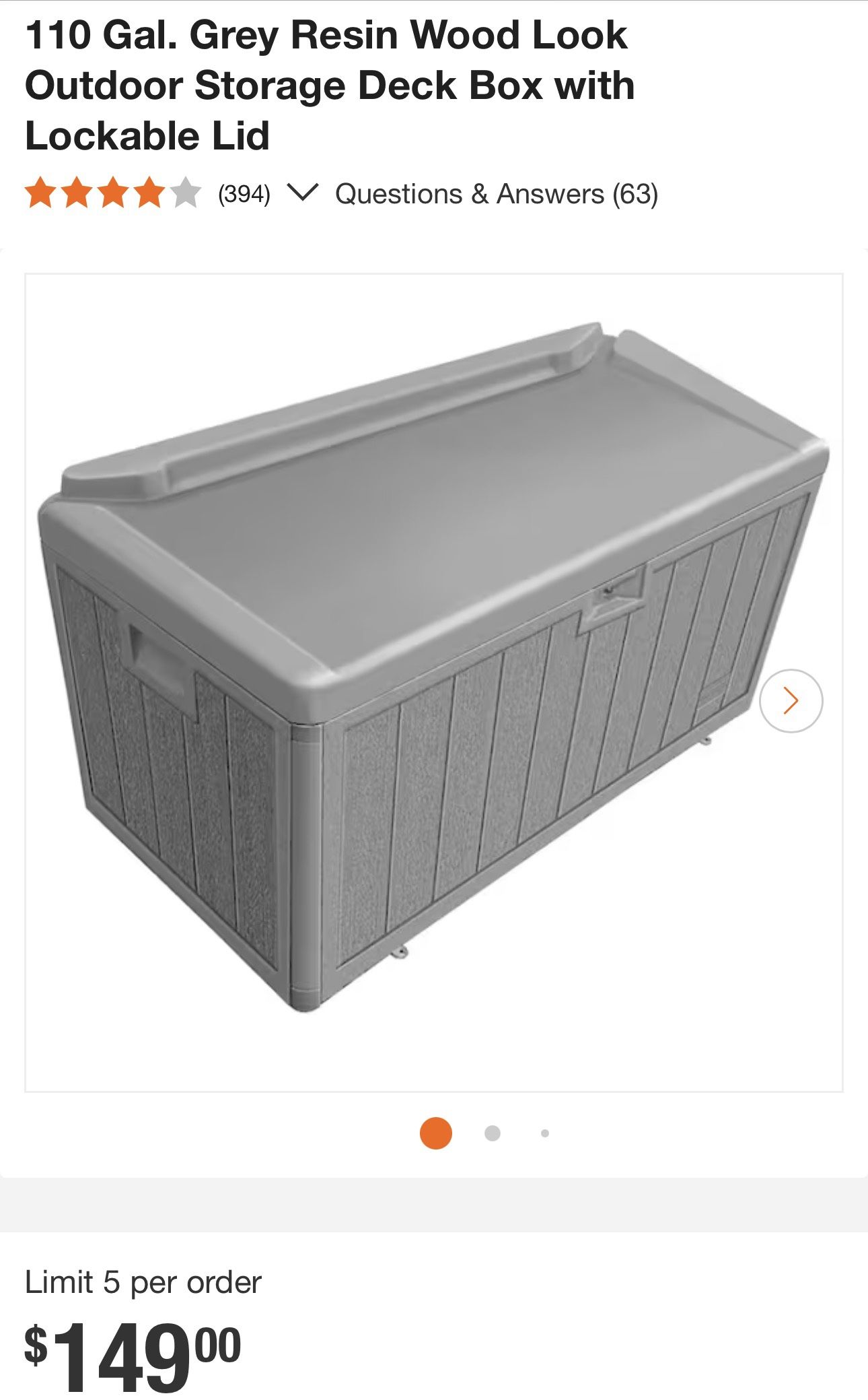 110 Gal. Grey Resin Wood Look Outdoor Storage Deck Box with Lockable Lid
