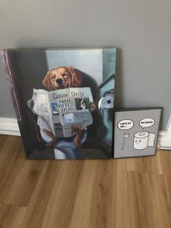 One doggie canvas painting and one fruits basket suncatcher mosaic