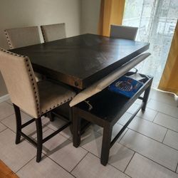 Sonoma 6 Piece Espresso & Beige Upholstered Extendable Counter Height Dining Set with Storage Bench