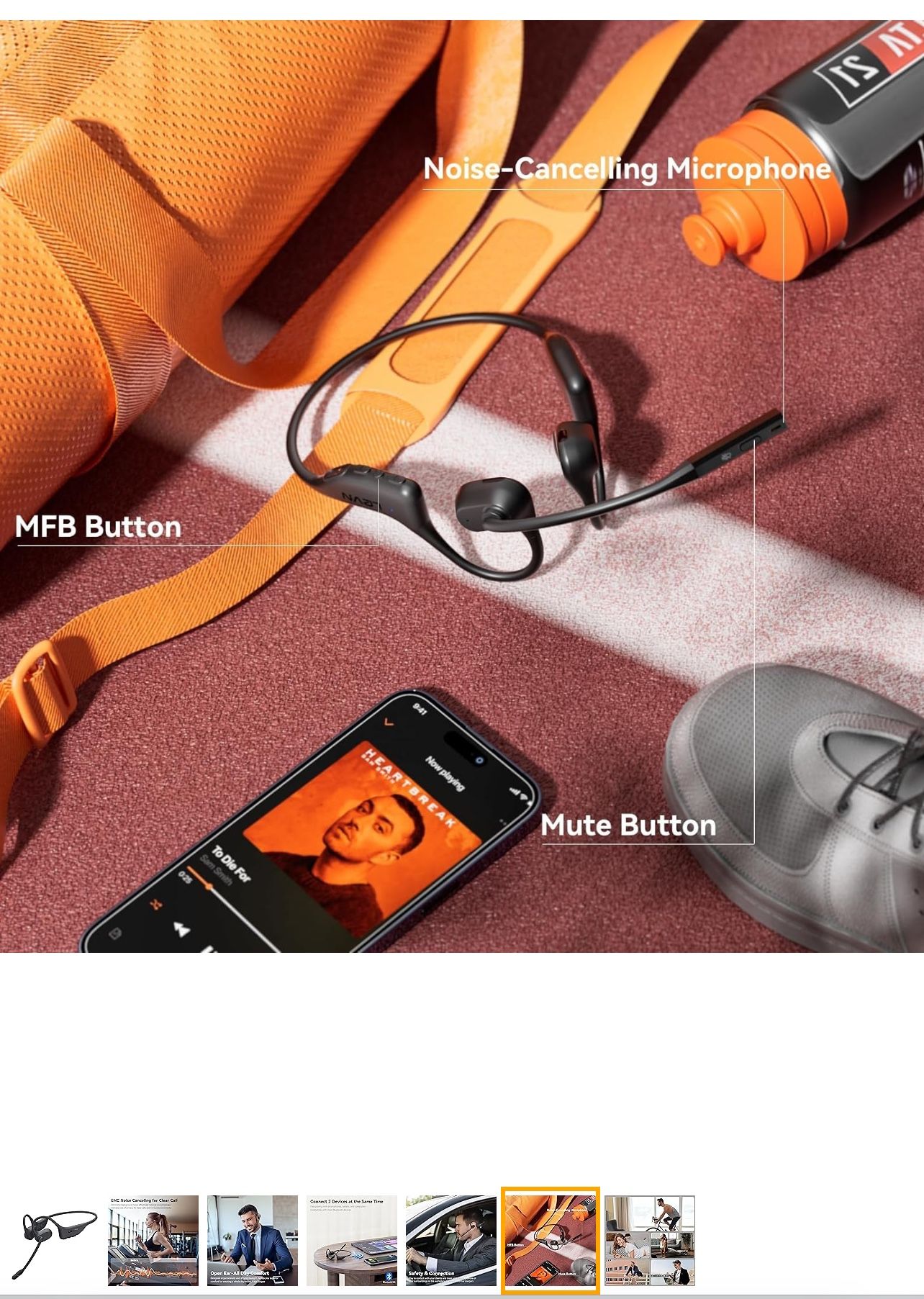 Open Ear Headphones with Mic, Bluetooth Headset with Microphone, AI Noise Cancelling Multipoint Connect Bluetooth 5.3 Headset, Sweatproof Wireless He