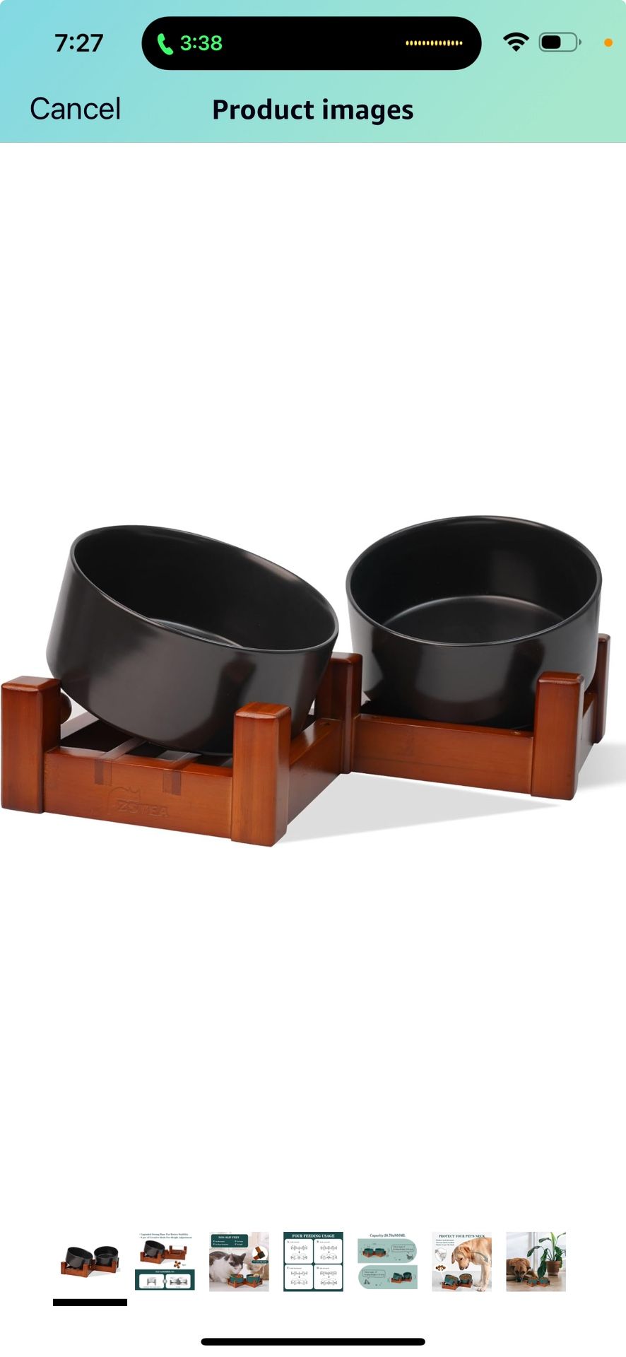 Ceramic Dog Cat Bowls Elevated with Bamboo Stand, ZSTea 15° Tilted Dog Cat Food and Water Bowl Stand, Nonslip Raised Pet Bowls for Small Medium Dogs -