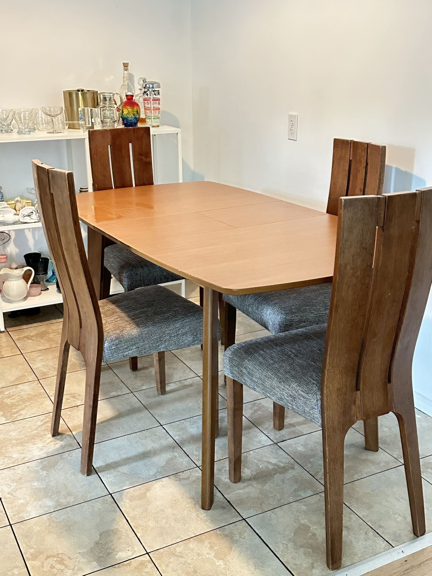 Dining Set 4 Vintage Mission Style Tall Back Chairs With Modern Extension Dining Table
